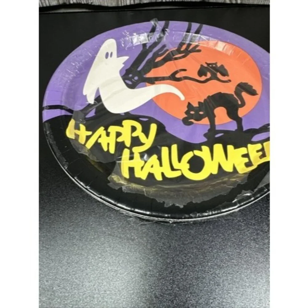 Vintage 90s Party House Halloween Ghost Cat 10.5” Dinner Plates 4 Packs of 8